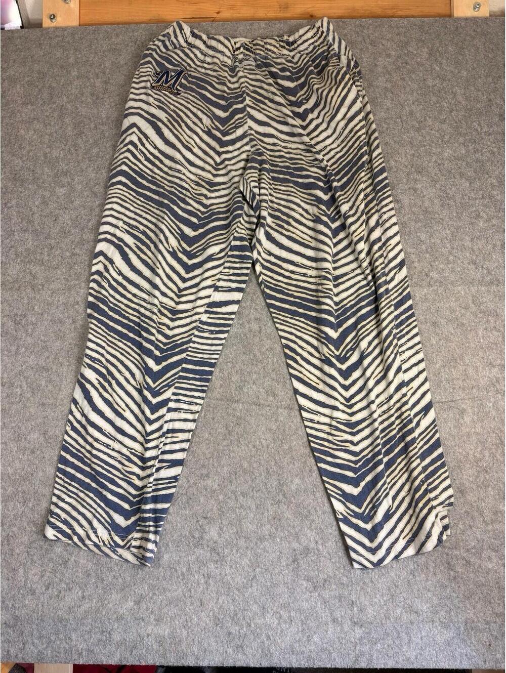 Vintage Milawukee Brewers Zubaz Pants Tiger Stripe Blue White 90s Size L